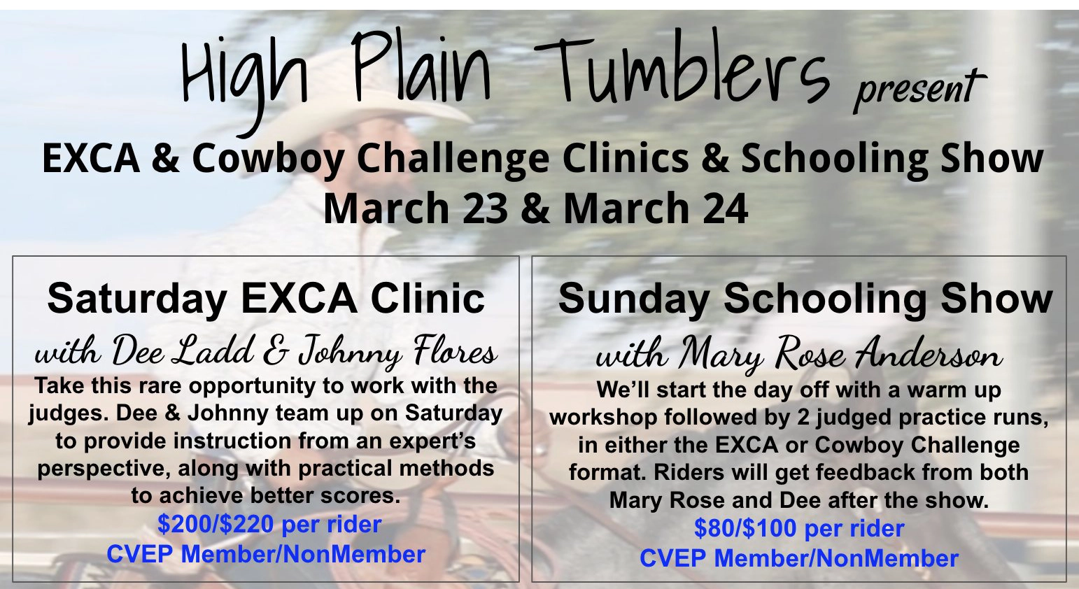 High Plain Tumblers Present EXCA and Cowboy Challenge Clinics and Schooling Show