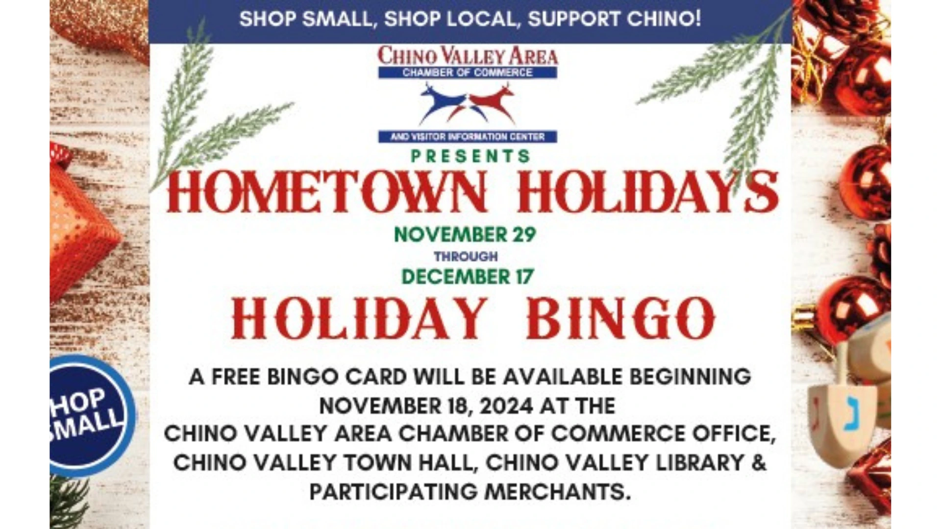 Hometown Holidays Holiday Bingo